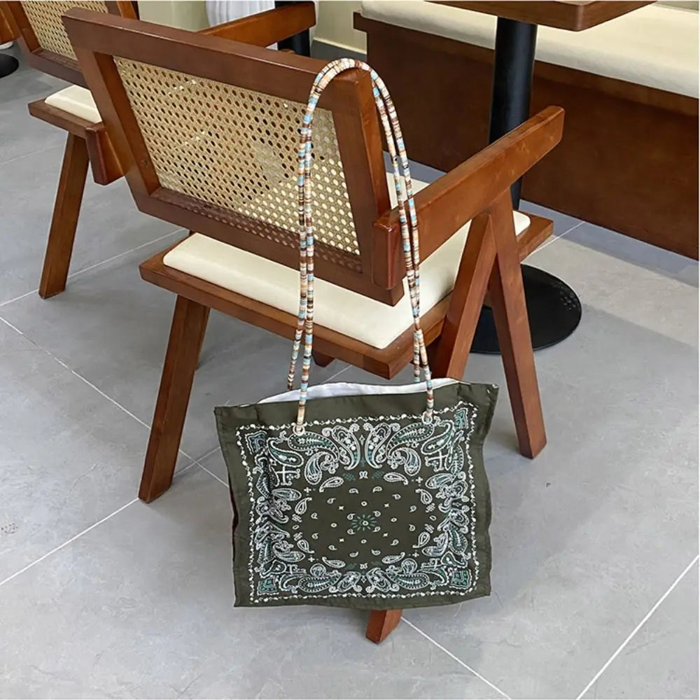 Double-Sided Paisley Bandana Tote Bag with Beaded Effect Handles | Boho Festival Bag