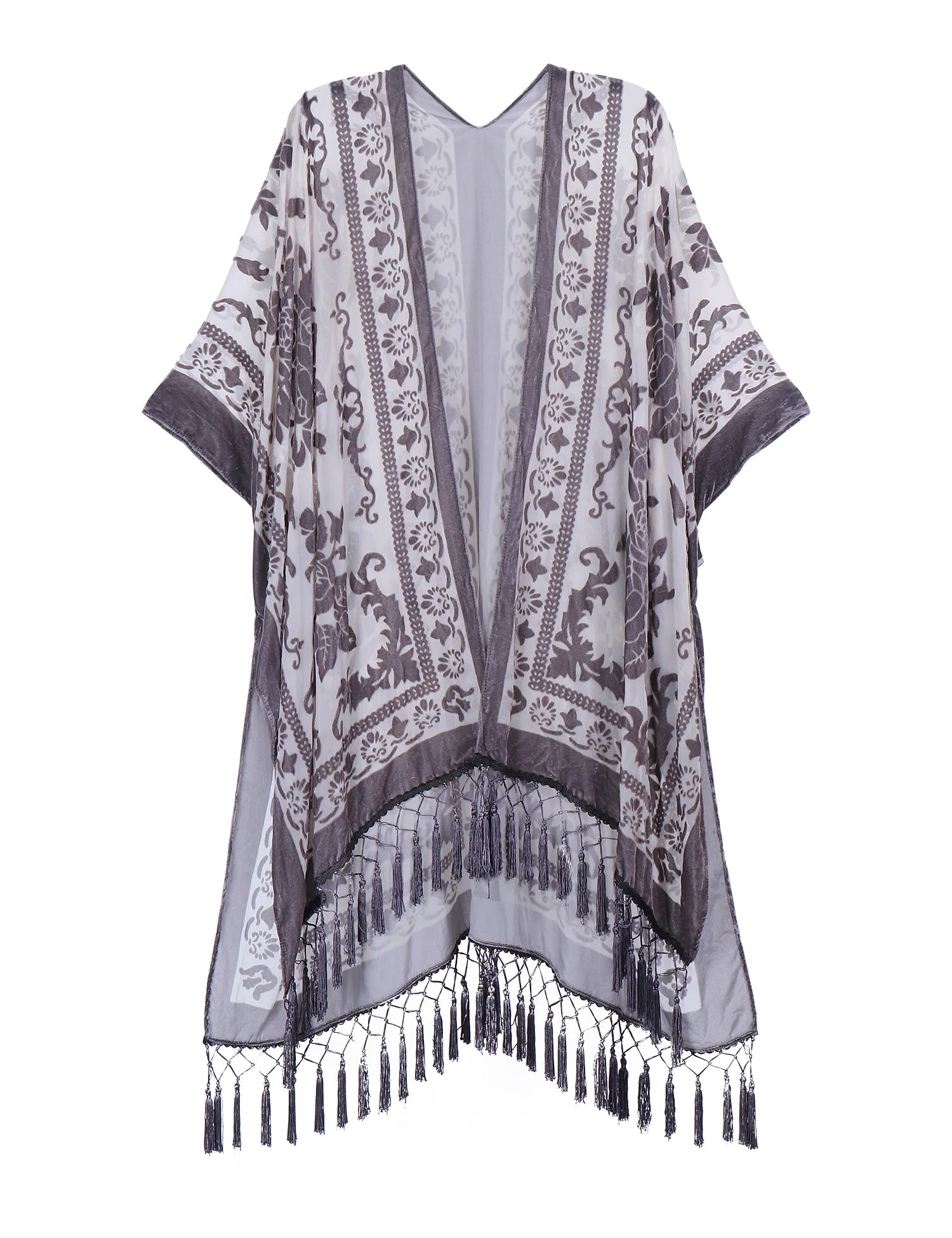 WeHello Bohemian burnt plush kimono Women's long Purple Tassel Beach Cover-up  Holiday Casual Cardigan Shawl JYPF-20