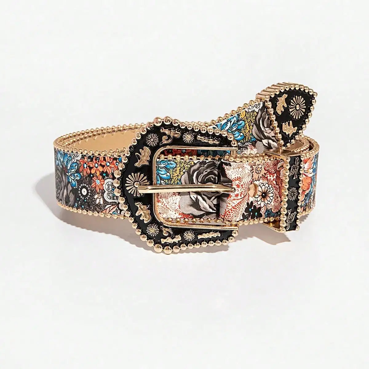 Enchanted Garden Statement Belt – Floral Black & Gold (The Ultimate Boho Buckle)