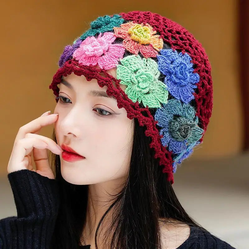 Rainbow Flower Crochet Beanie – 4 Magical Colours (The Beanie Everyone Stops You For) Wine Red 54-59cm Rainbow Flower Crochet Beanie – 4 Magical Colours (The Beanie Everyone Stops You For) Hats