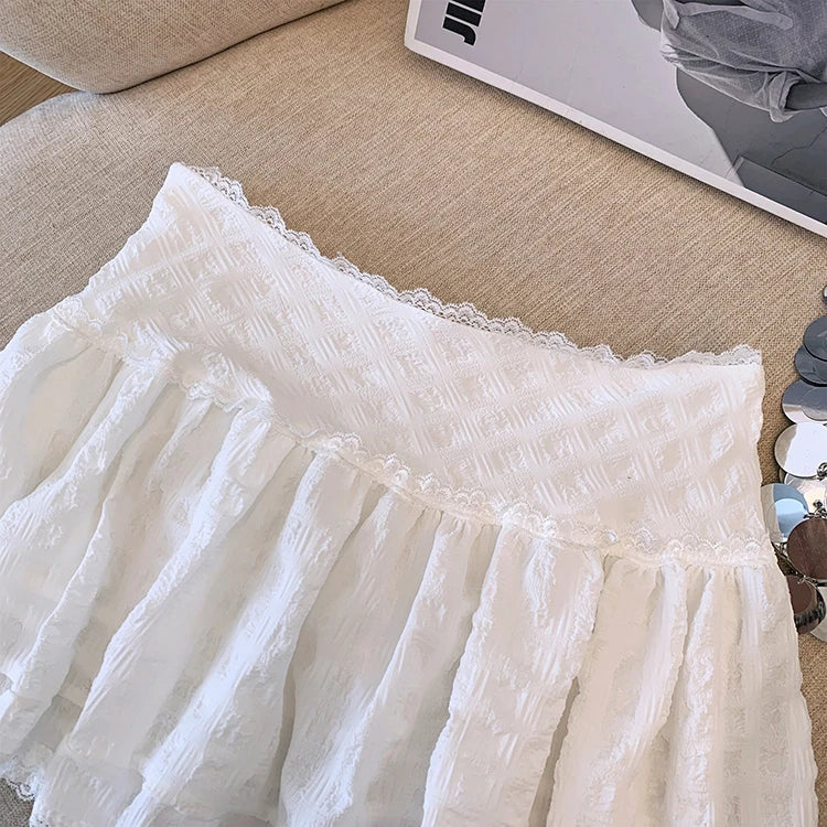 Ethereal White Ruffled Lace Mini Skirt – Fairy Boho Gypsy Essential