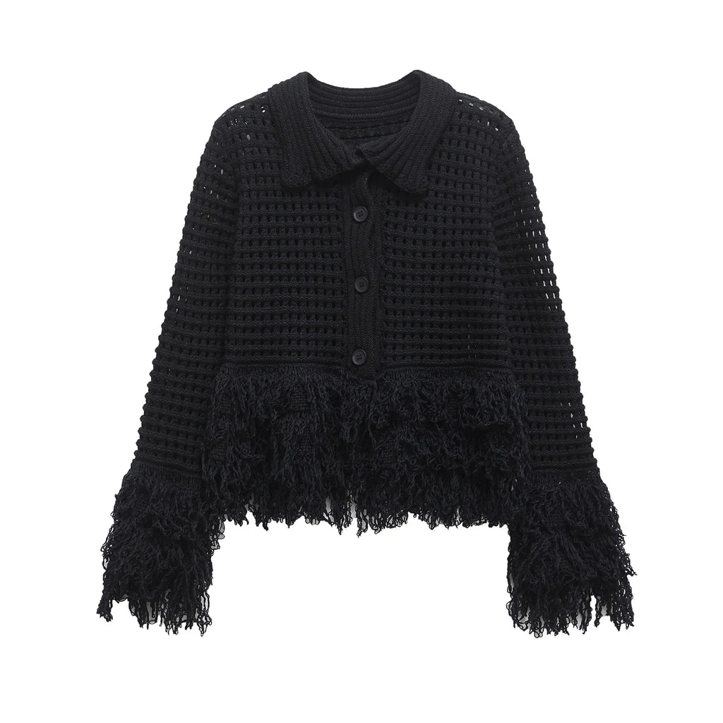 Black Fringed Crochet Cardigan – Midnight Boho Layer Black Fringed Crochet Cardigan – Midnight Boho Layer Cardigan