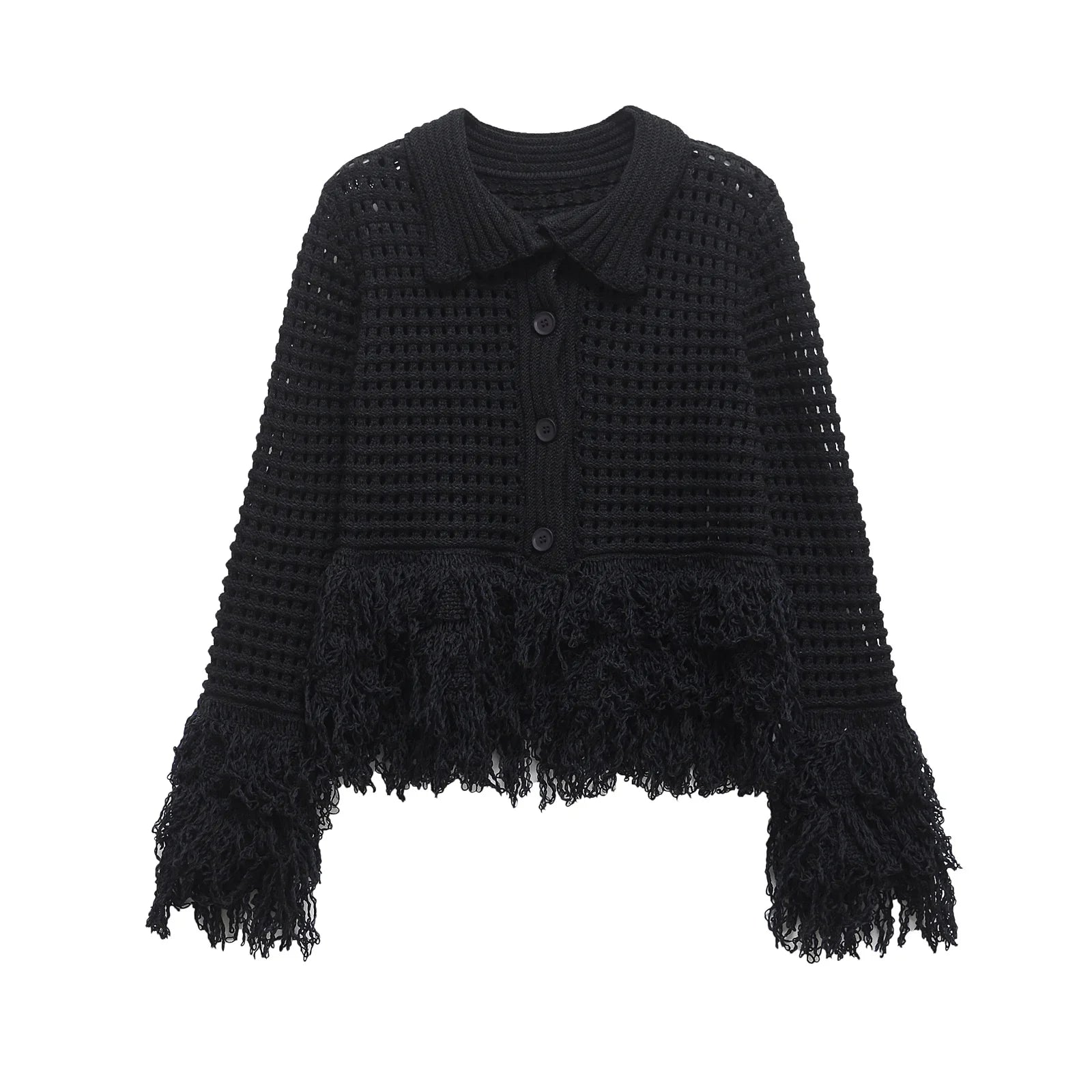 Black Fringed Crochet Cardigan – Midnight Boho Layer Black Fringed Crochet Cardigan – Midnight Boho Layer Cardigan