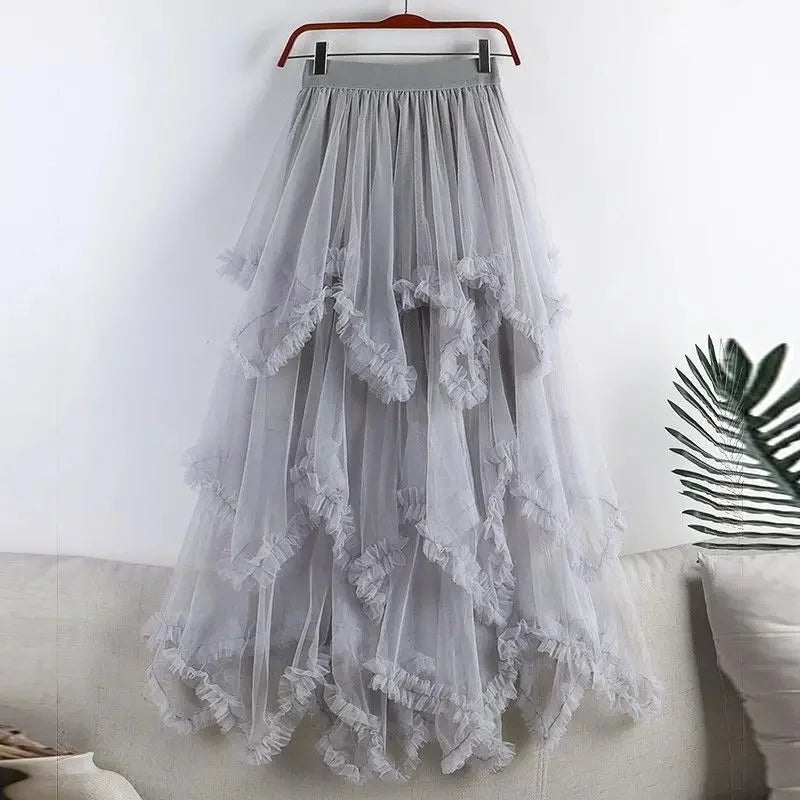 Tiered Tulle Lace Ruffle Skirt | Boho Festival High-Low