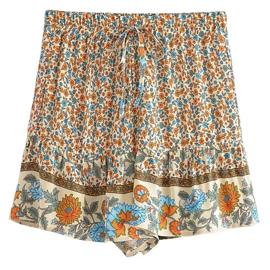 Floral Boho Shorts – Flowy Summer Gypsy Print (Black / Red / Cream) Floral Boho Shorts – Flowy Summer Gypsy Print (Black / Red / Cream) Shorts
