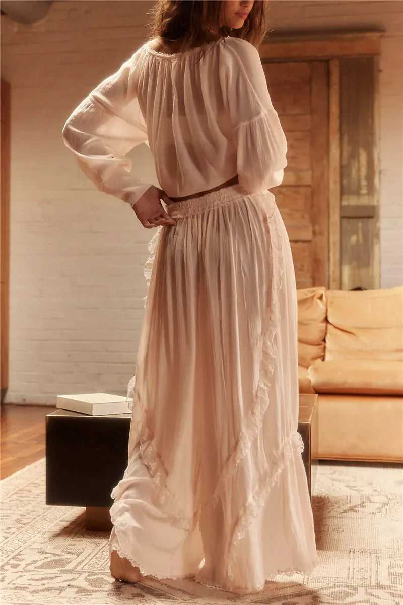 Sheer Lace Ruffle Lounge Set