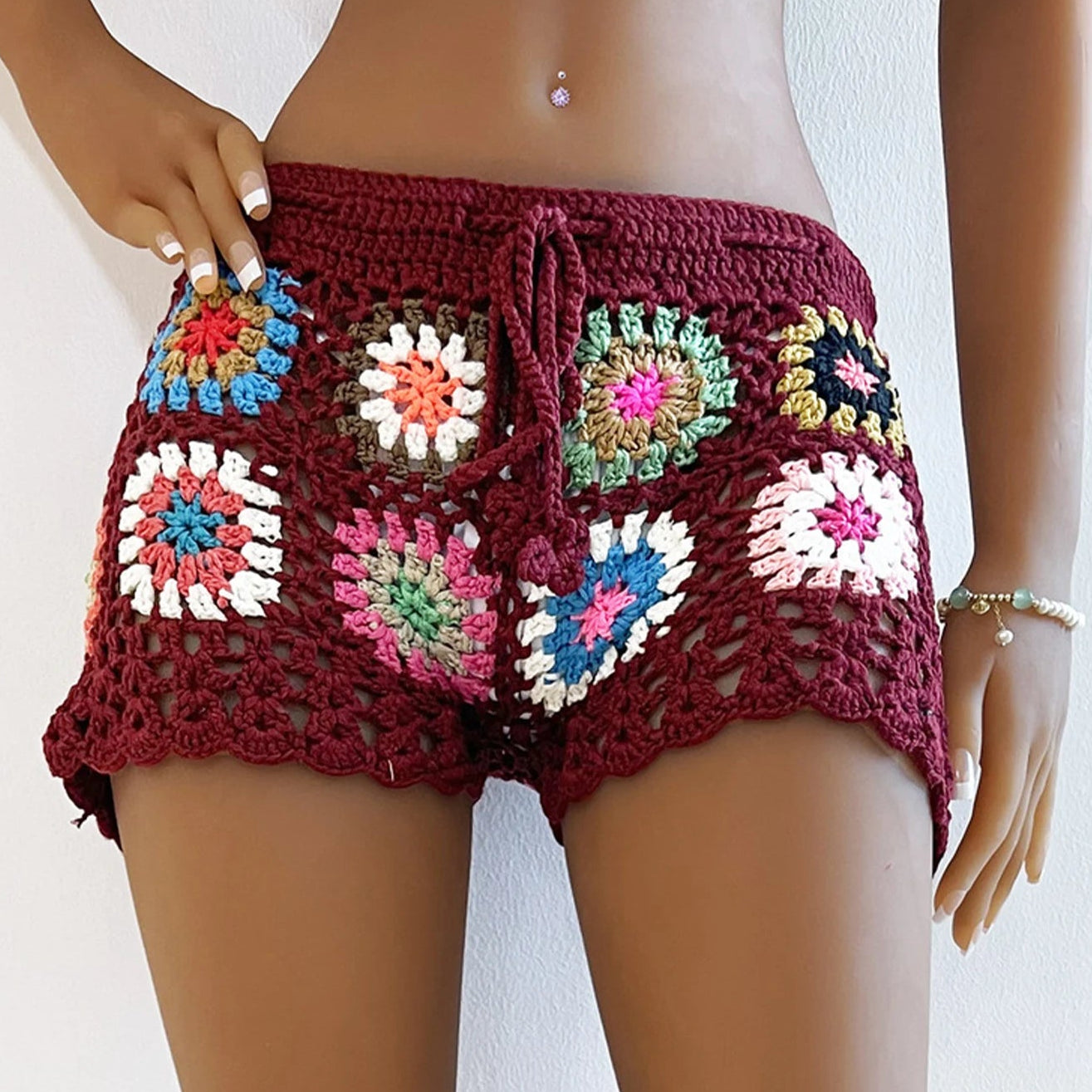 Handmade Granny Square Crochet Shorts – Boho Festival Granny Patch Hot Pants