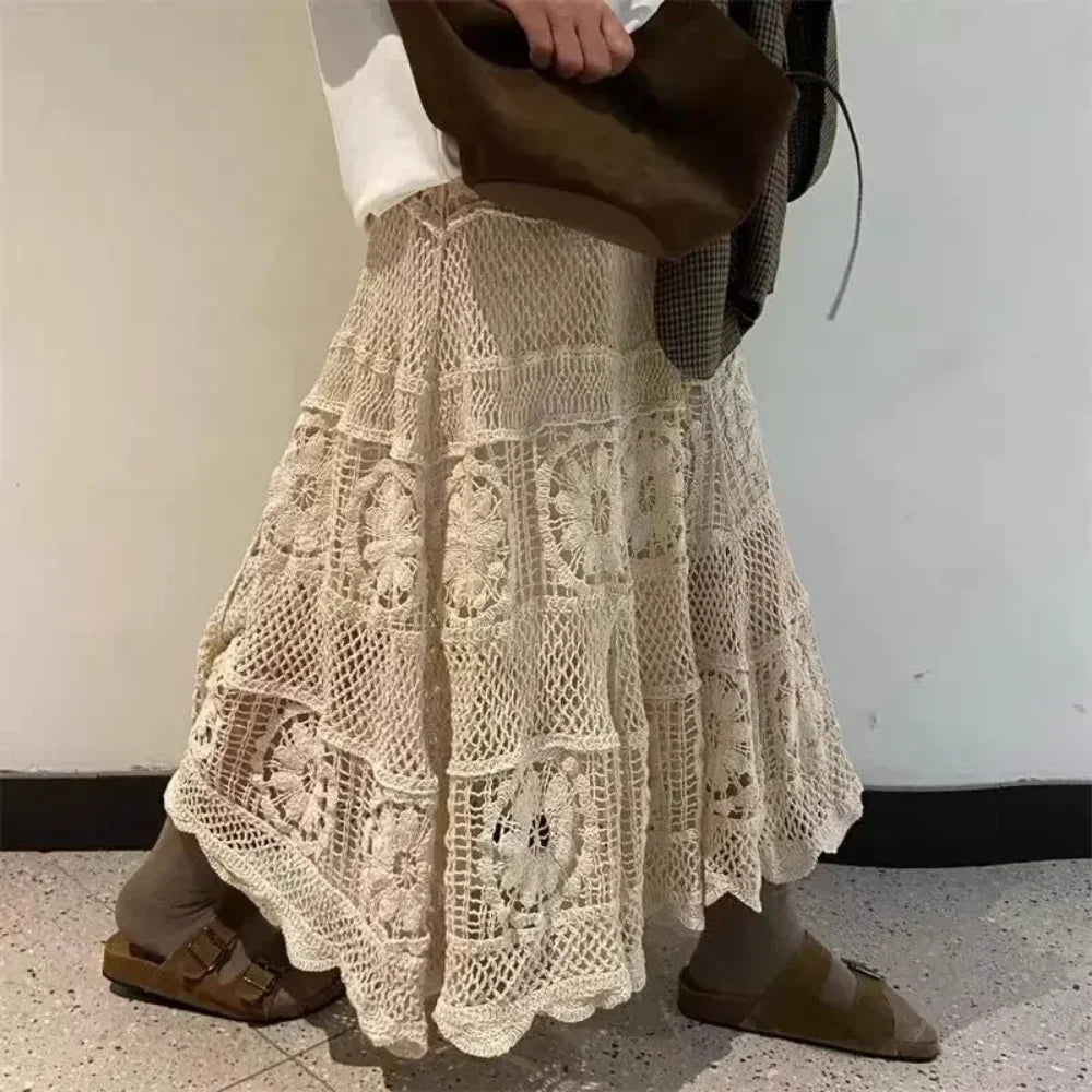 Tiered Crochet Lace Maxi Skirt