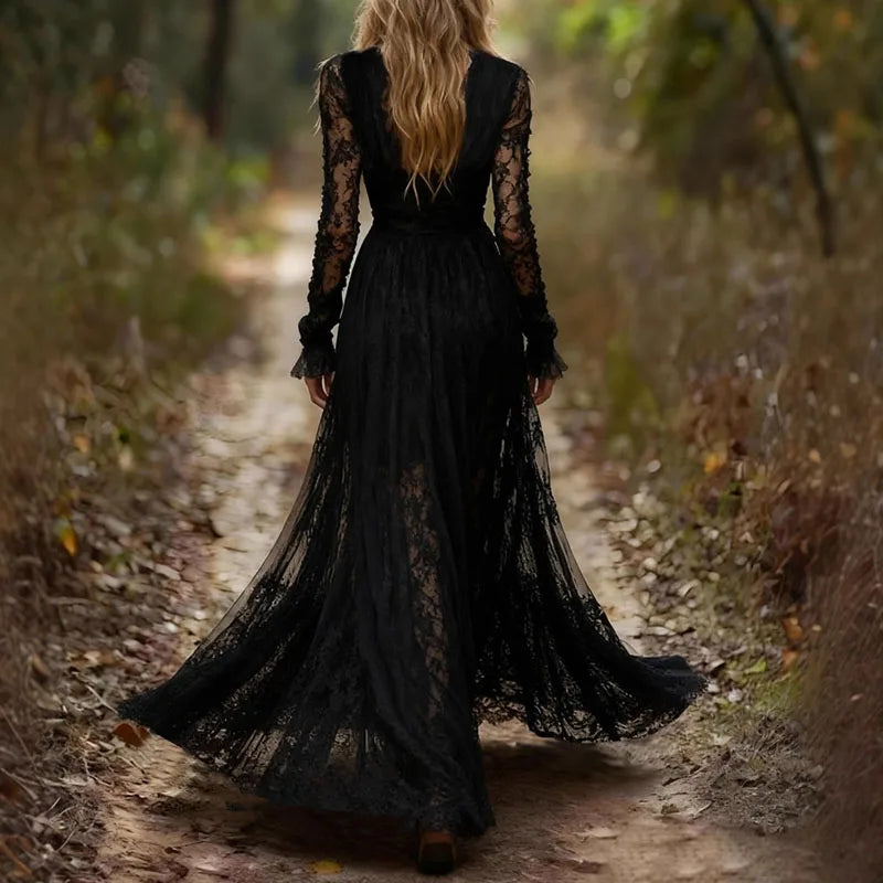 Midnight Spell Lace Maxi Dress – Black or Antique Cream (Gypsy Spirit Icon)