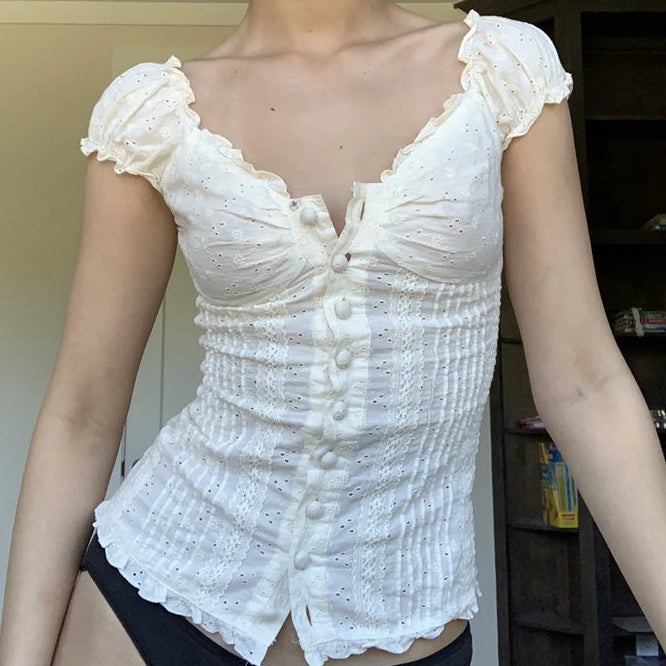Ethereal Cream Broderie Anglaise Puff Sleeve Top – Romantic Gypsy Blouse