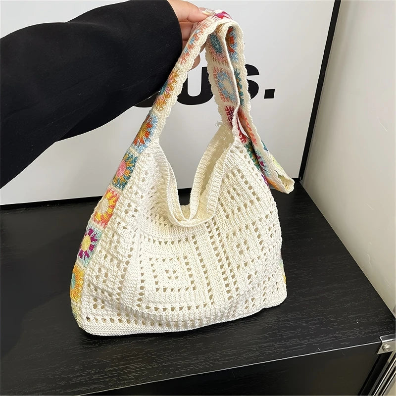Rainbow Bloom Granny Square Crochet Tote – 6 Boho Colours (The Bag Everyone Photographs)
