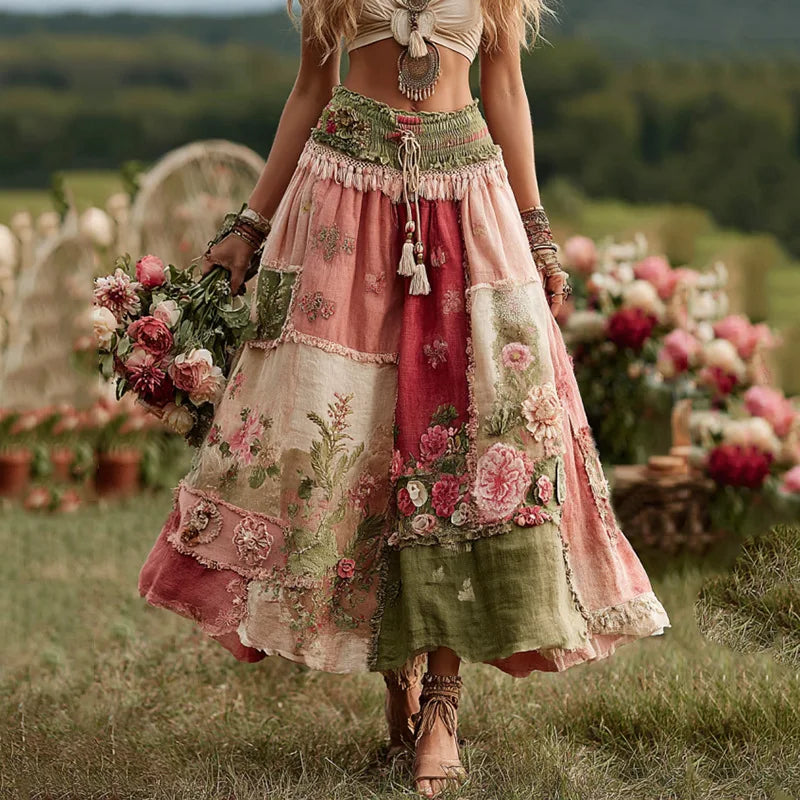 Wild Rose Patchwork Maxi Skirt – Vintage Floral Dream
