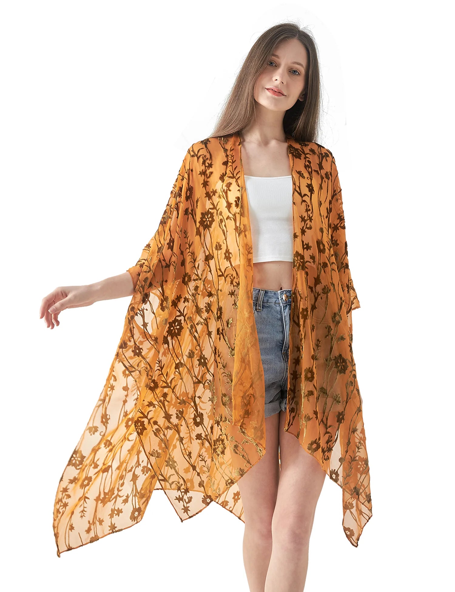 WeHello Bohemian burnt plush kimono Women's long Purple Tassel Beach Cover-up  Holiday Casual Cardigan Shawl JYPF-20