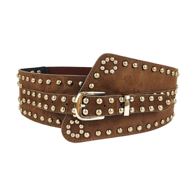 Studded Suede Corset Belt – Asymmetric Boho Cincher (Black / Tan / Brown) Brown Studded Suede Corset Belt – Asymmetric Boho Cincher (Black / Tan / Brown) Belts