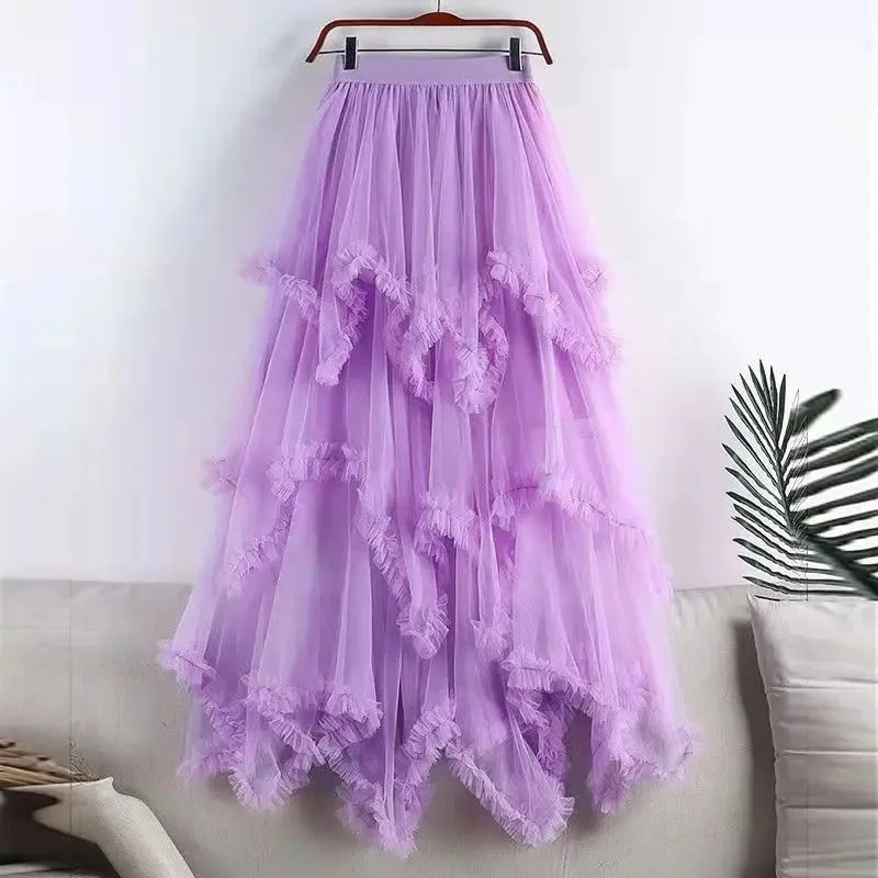Tiered Tulle Lace Ruffle Skirt | Boho Festival High-Low