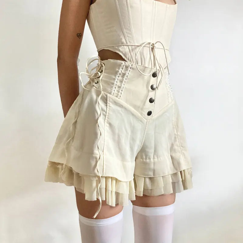 Ivory Corset Lace-Up Mini Shorts – Victorian Coquette Bloomers