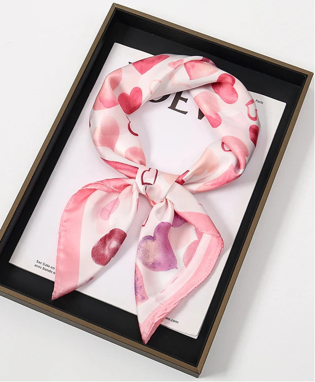 Luxe Bohemian Silk Neck Scarf – 8 Signature Prints (The One Everyone Will Ask You About) Pink Hearts 70x70cm Luxe Bohemian Silk Neck Scarf – 8 Signature Prints (The One Everyone Will Ask You About) Scarves