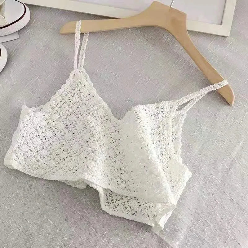 Crochet Cami Crop Top – Boho Summer Lace (Cream) White One Size Crochet Cami Crop Top – Boho Summer Lace (Cream) Vests