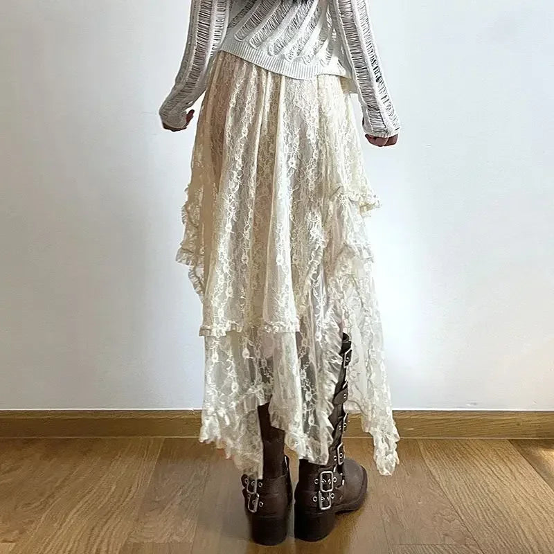 Ivory Lace Pixie High-Low Skirt – Gypsy Fairy Boho Y2K Dream