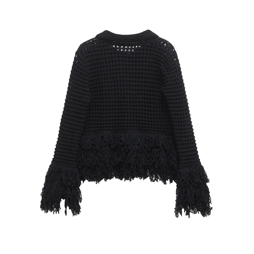 Black Fringed Crochet Cardigan – Midnight Boho Layer Black Fringed Crochet Cardigan – Midnight Boho Layer Cardigan