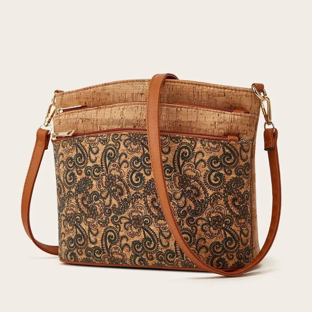 Retro Boho Women's Shoulder Bag Kraft Paper Medium Size Multi-Pocket Casual Gypsy Hippie Ibzia Ethnic Vintage Chic Side Bag