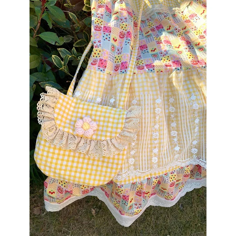 Honey Picnic Milkmaid Maxi Skirt – Gingham & Strawberry Patchwork Boho Dream