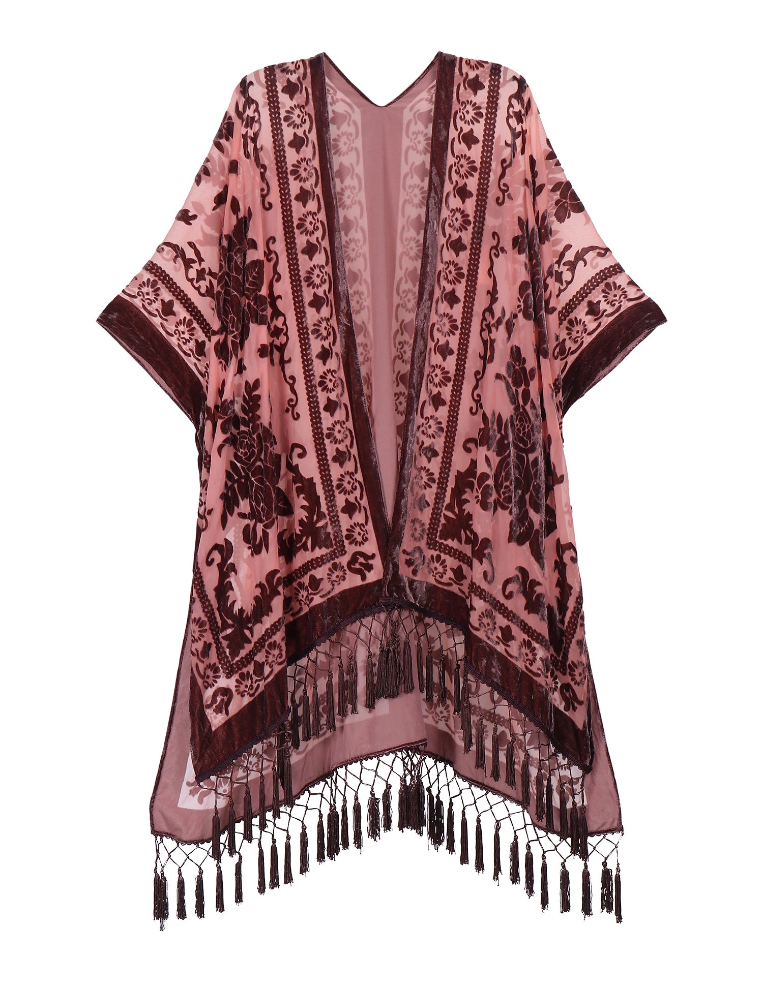 WeHello Bohemian burnt plush kimono Women's long Purple Tassel Beach Cover-up  Holiday Casual Cardigan Shawl JYPF-20