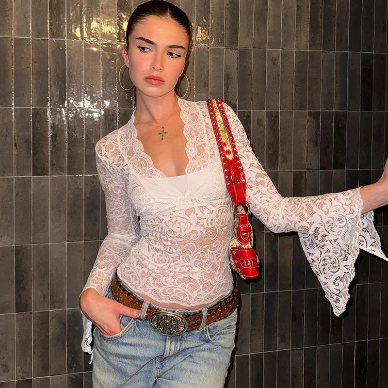 Lace Bell-Sleeve Gypsy Top | Boho Festival Blouse