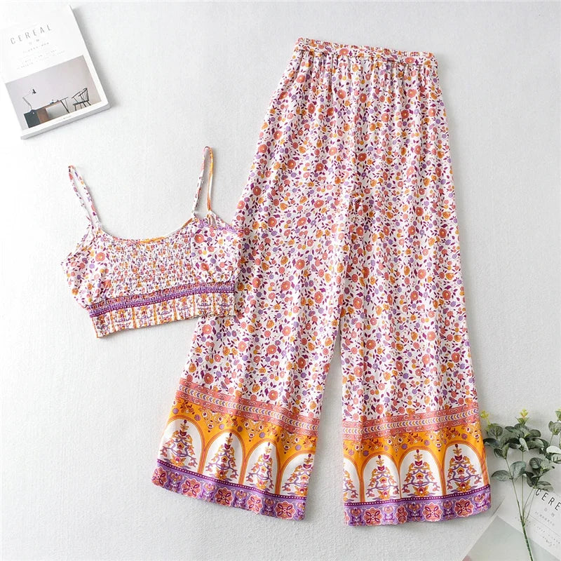 Boho Floral Co-ord Set – Tie-Front Crop Top + Wide-Leg Palazzo Pants (Lilac Floral) Boho Floral Co-ord Set – Tie-Front Crop Top + Wide-Leg Palazzo Pants (Lilac Floral) Sets