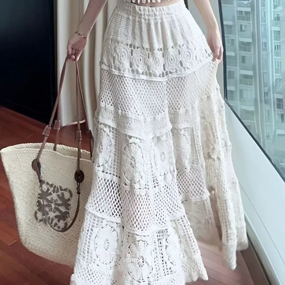 Tiered Crochet Lace Maxi Skirt