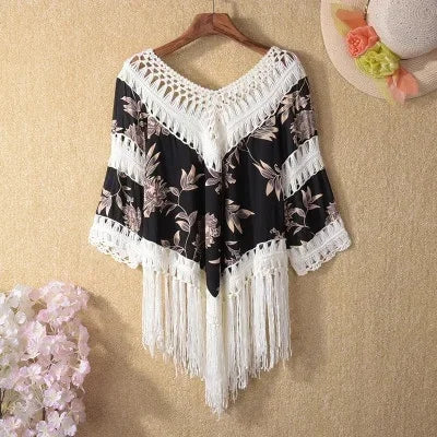 Floral Fringe Kimono Cover-Up – Boho Lace Layer (Black Floral with Beige/White/Black Lace) (Copy) White Lace – moonlit bloom One size Floral Fringe Kimono Cover-Up – Boho Lace Layer (Black Floral with Beige/White/Black Lace) (Copy) Cover-Ups