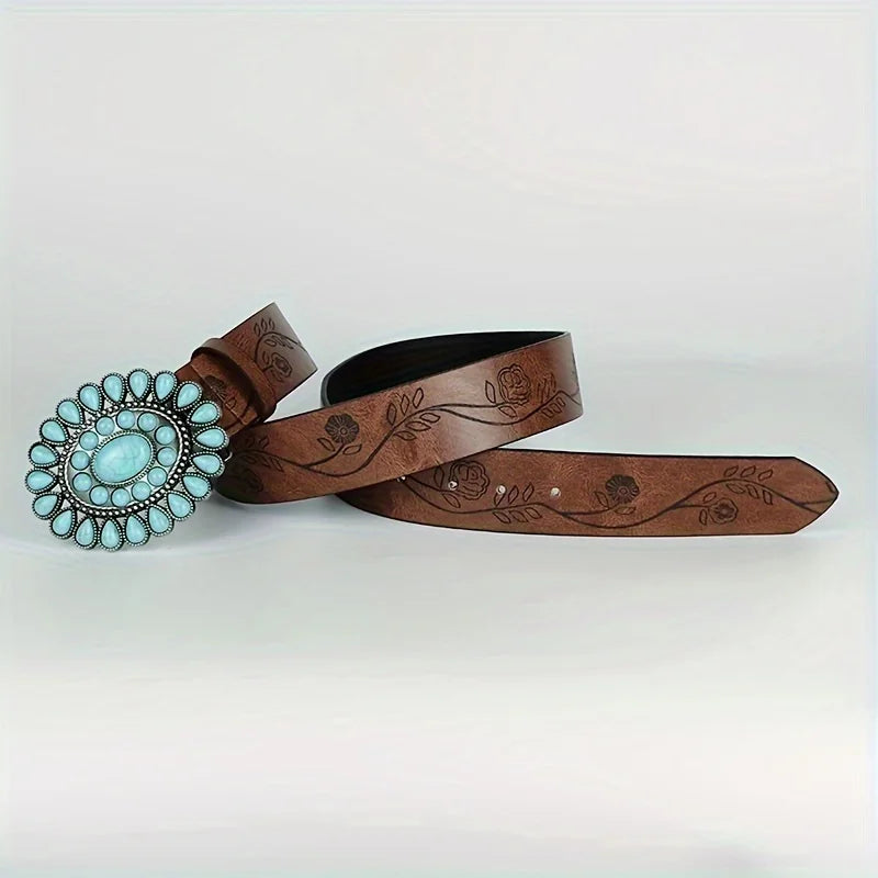 Vintage Turquoise Concho Leather Belt – Boho Western Classic Vintage Turquoise Concho Leather Belt – Boho Western Classic Belts