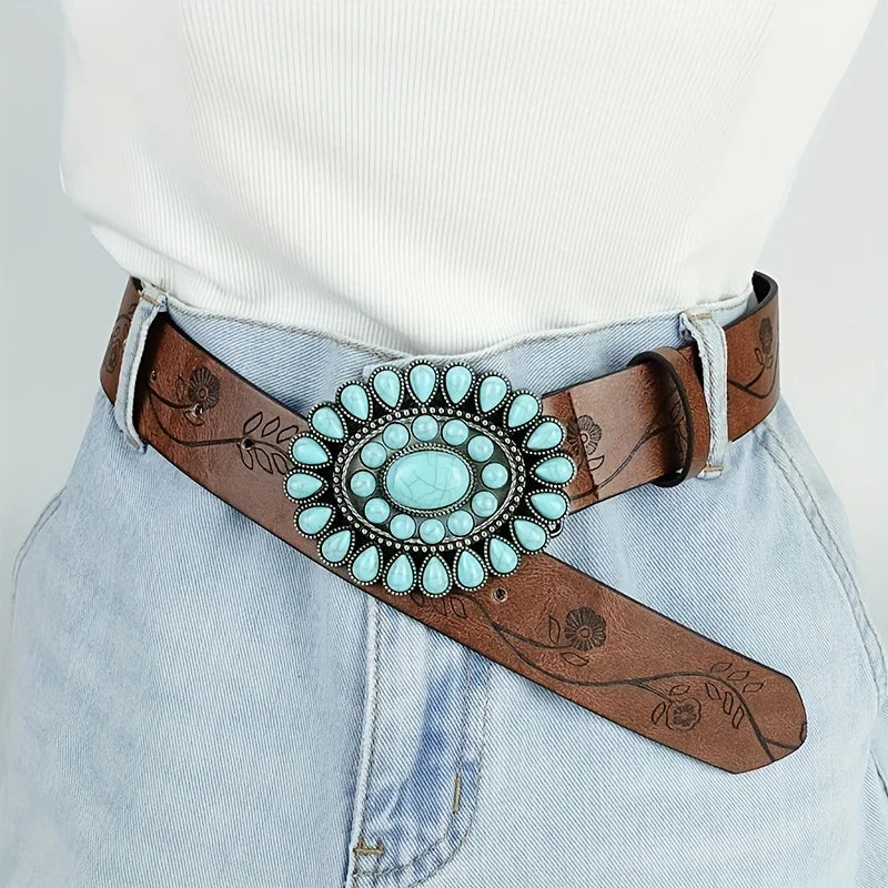 Vintage Turquoise Concho Leather Belt – Boho Western Classic Vintage Turquoise Concho Leather Belt – Boho Western Classic Belts