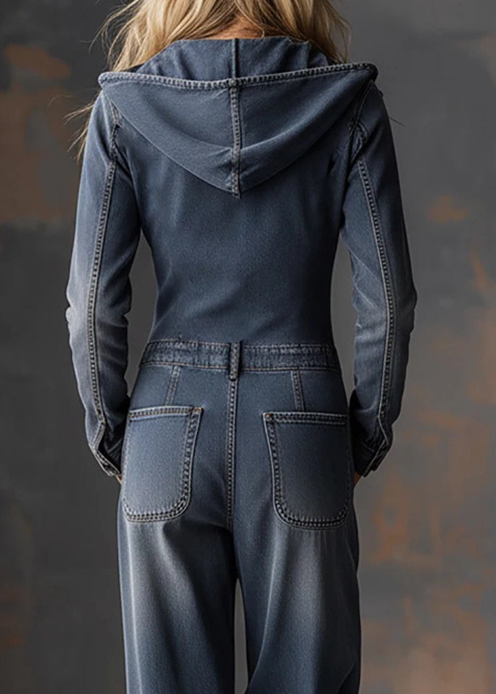 Boho Denim Hooded Jumpsuit