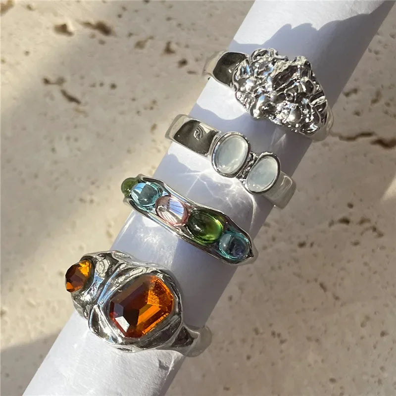 Gypsy Queen Gem Ring Set – 4-Piece Stack (Gold or Silver) Silver – moonlit gypsy Gypsy Queen Gem Ring Set – 4-Piece Stack (Gold or Silver) Rings