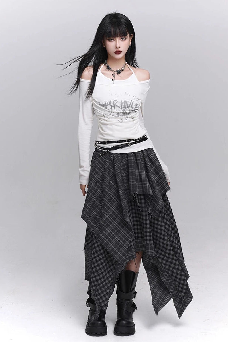 Y2K Boho Grunge Asymmetric Skirt