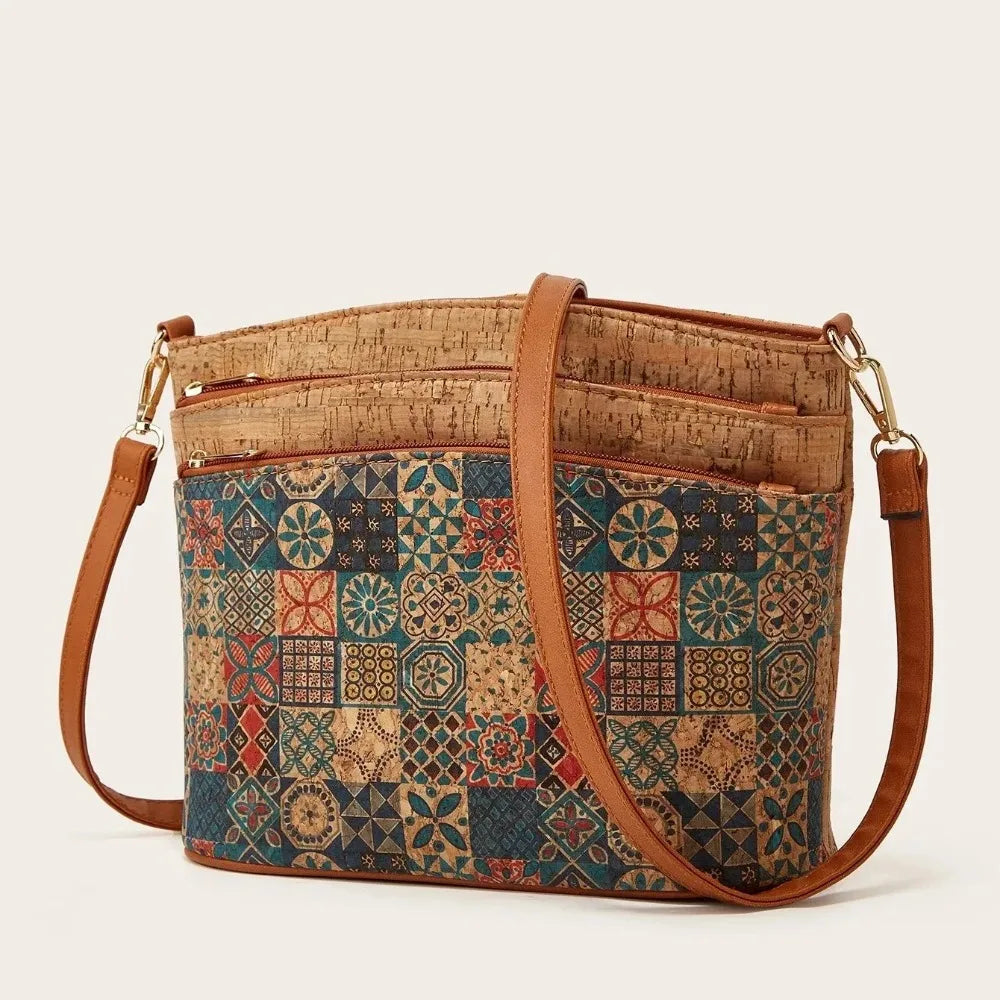 Retro Boho Women's Shoulder Bag Kraft Paper Medium Size Multi-Pocket Casual Gypsy Hippie Ibzia Ethnic Vintage Chic Side Bag