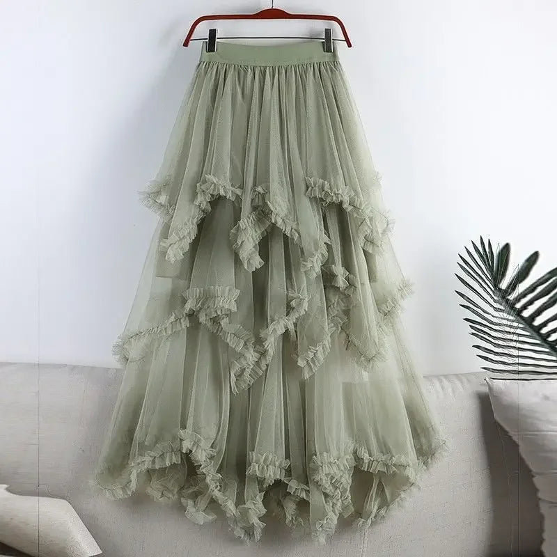 Tiered Tulle Lace Ruffle Skirt | Boho Festival High-Low