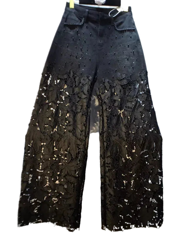 Black Lace Overlay Wide-Leg Jeans | Boho Festival Statement