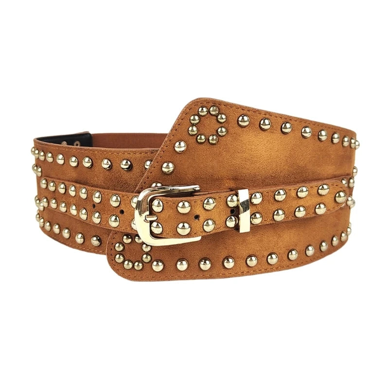 Studded Suede Corset Belt – Asymmetric Boho Cincher (Black / Tan / Brown) Tan Studded Suede Corset Belt – Asymmetric Boho Cincher (Black / Tan / Brown) Belts