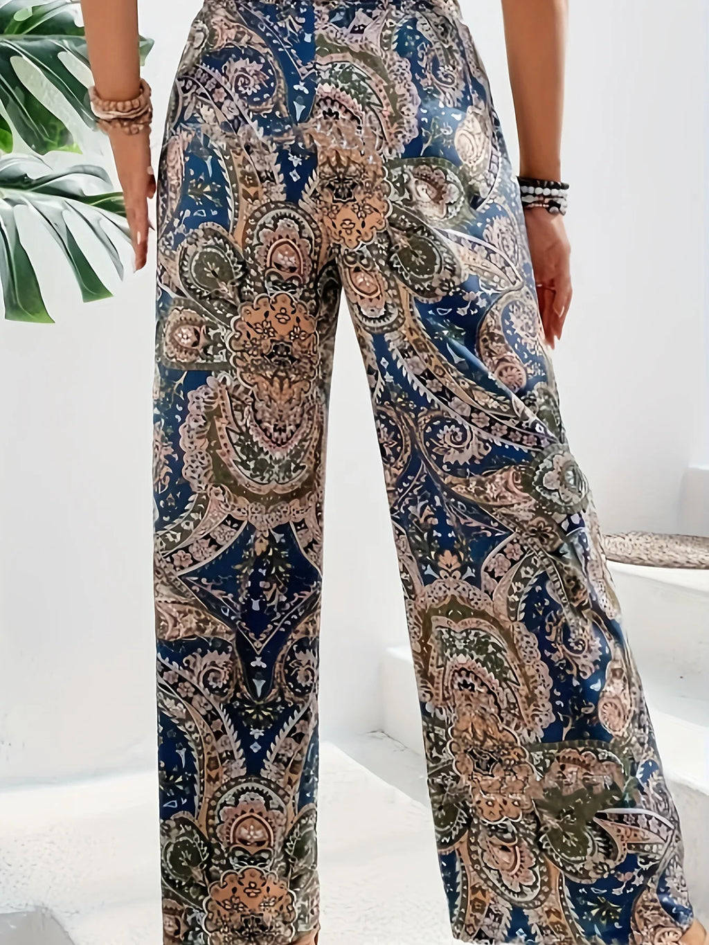 Boho Paisley Palazzo Pants – High-Waist Wide-Leg Lounge Trousers