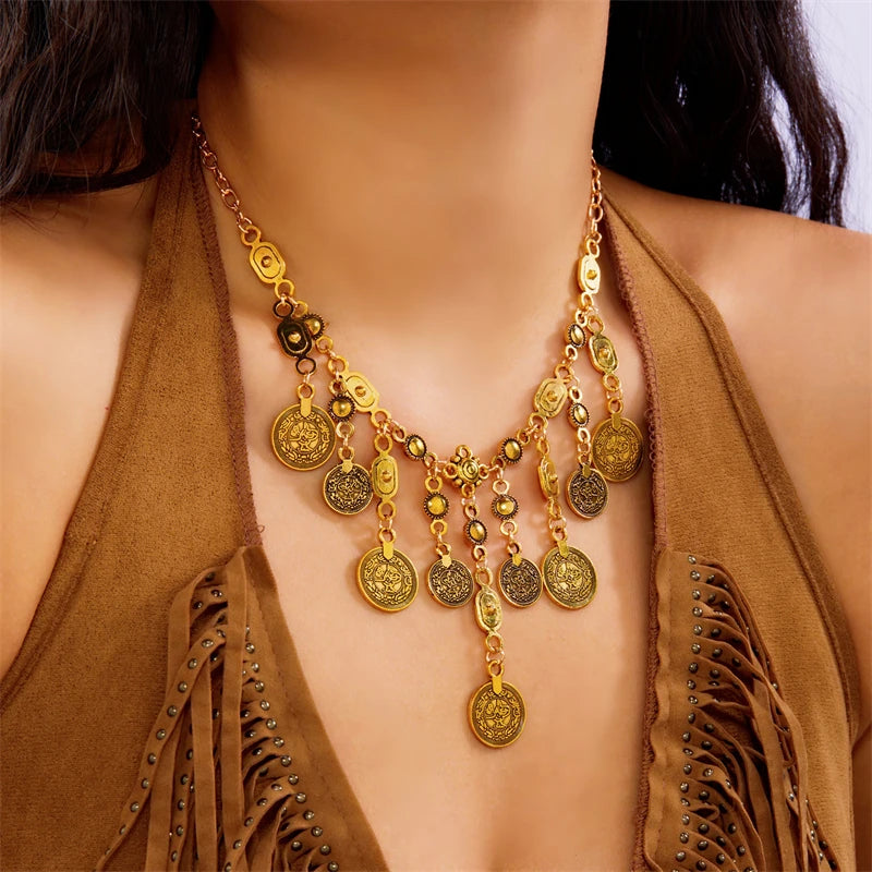 Vintage Coin Charm Layered Necklace – Antique Gold Boho Treasure Vintage Coin Charm Layered Necklace – Antique Gold Boho Treasure Necklace