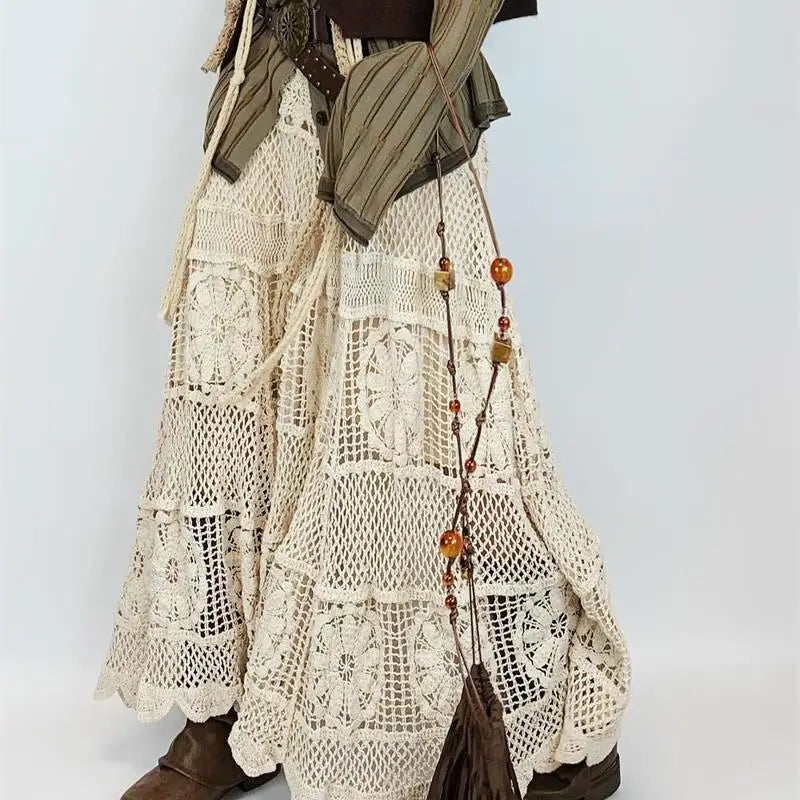 Floral Crochet Lace Maxi Dress – Boho Gypsy Layering Gown (Cream) Floral Crochet Lace Maxi Dress – Boho Gypsy Layering Gown (Cream) Dress