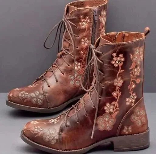 Floral Embroidered Combat Boots – Boho Lace-Up Leather (Brown / Tan / Red / Navy / Olive) Tan Floral Embroidered Combat Boots – Boho Lace-Up Leather (Brown / Tan / Red / Navy / Olive) Boots