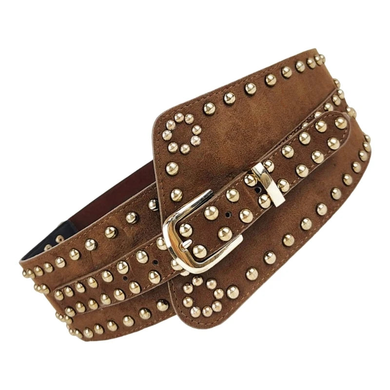 Studded Suede Corset Belt – Asymmetric Boho Cincher (Black / Tan / Brown) Studded Suede Corset Belt – Asymmetric Boho Cincher (Black / Tan / Brown) Belts
