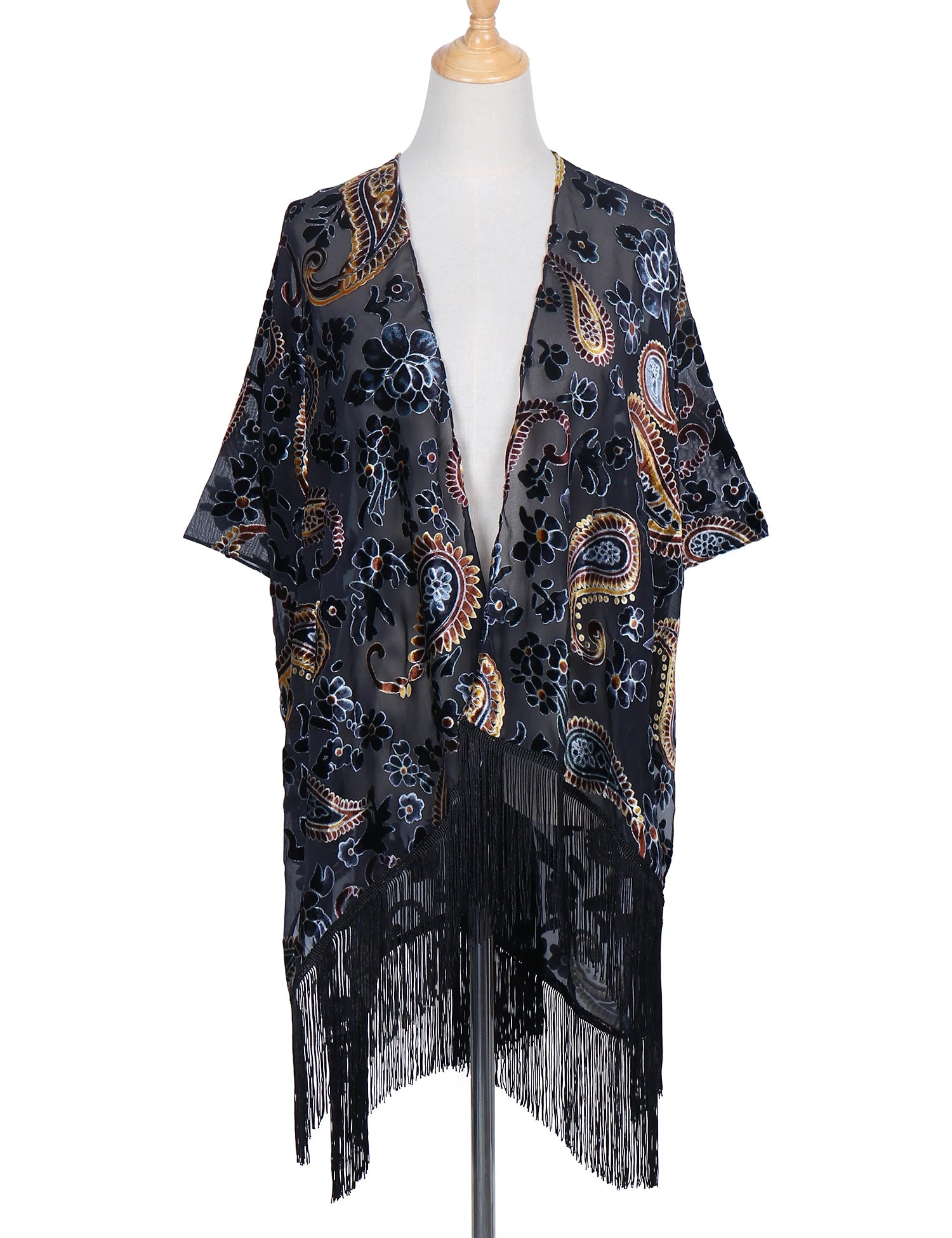 WeHello Bohemian burnt plush kimono Women's long Purple Tassel Beach Cover-up  Holiday Casual Cardigan Shawl JYPF-20