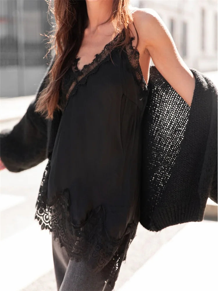 Lace Trim Satin Camisole | Boho Gypsy Cami Top