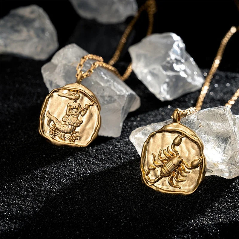 Zodiac Coin Talisman Necklace – Titanium Steel Antique Gold (Choose Your Star Sign) Zodiac Coin Talisman Necklace – Titanium Steel Antique Gold (Choose Your Star Sign) Necklace