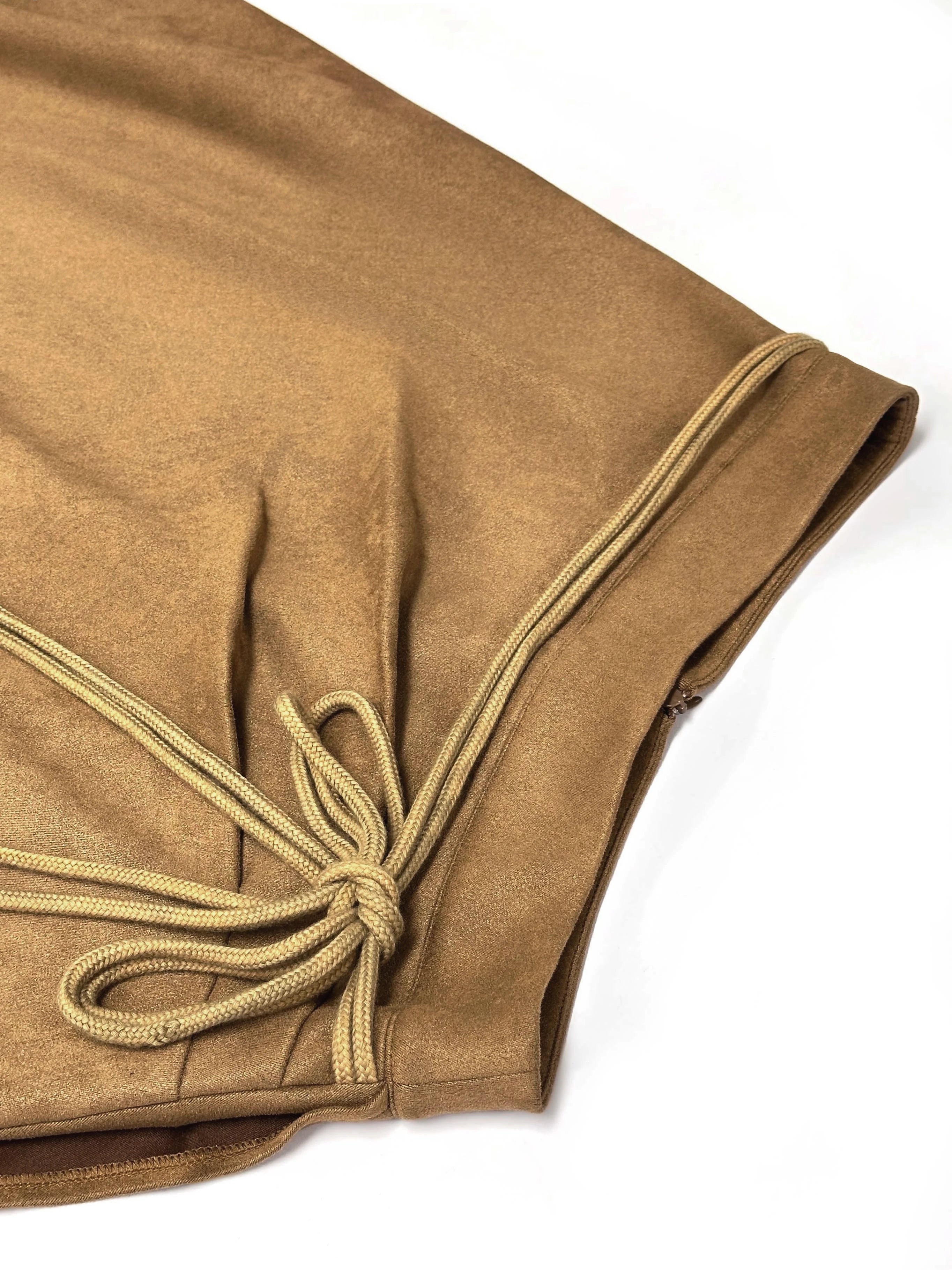 Tan Suede Wrap Asymmetrical Midi Skirt with Tassel Tie – Boho Gypsy Layering Essential