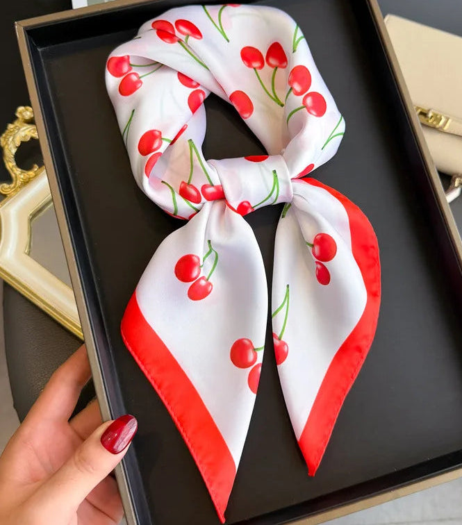 Luxe Bohemian Silk Neck Scarf – 8 Signature Prints (The One Everyone Will Ask You About) Cherry Bomb 70x70cm Luxe Bohemian Silk Neck Scarf – 8 Signature Prints (The One Everyone Will Ask You About) Scarves